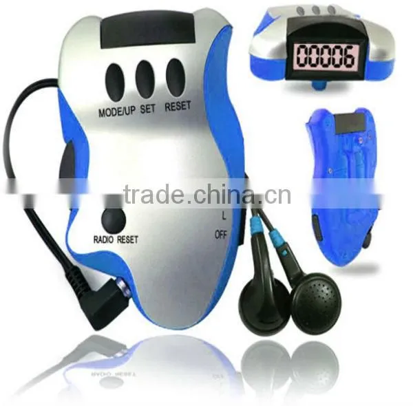 3 Buttons Multifuntional FM Radio Pedometer with Calories Calculate and Time Display