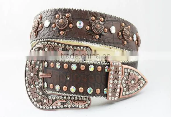 Western cowgirl belts with clear rhinetone