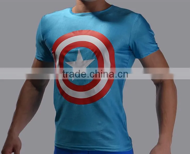 2016 New arrive marvel short sleeve superhero spider man compression tights men sport gym fitness wear 3d t shirt