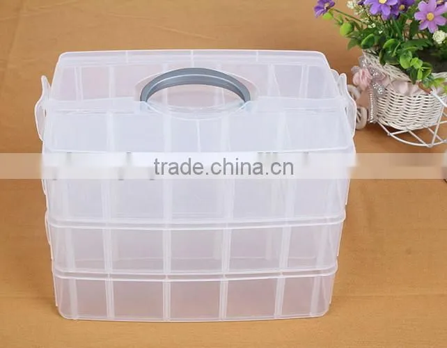 25*18.7*17cm Three Layers 30 Compartments Jewelry Adjustable Plastic Storage Box Jewelry Earring Bin Case Container