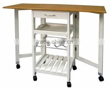 Multifunction bamboo kitchen vegetable trolley with drawer and basket