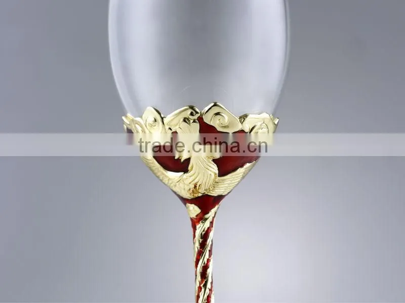 RORO Auspice dragon and phoenix enamel crystal glass red wine glass