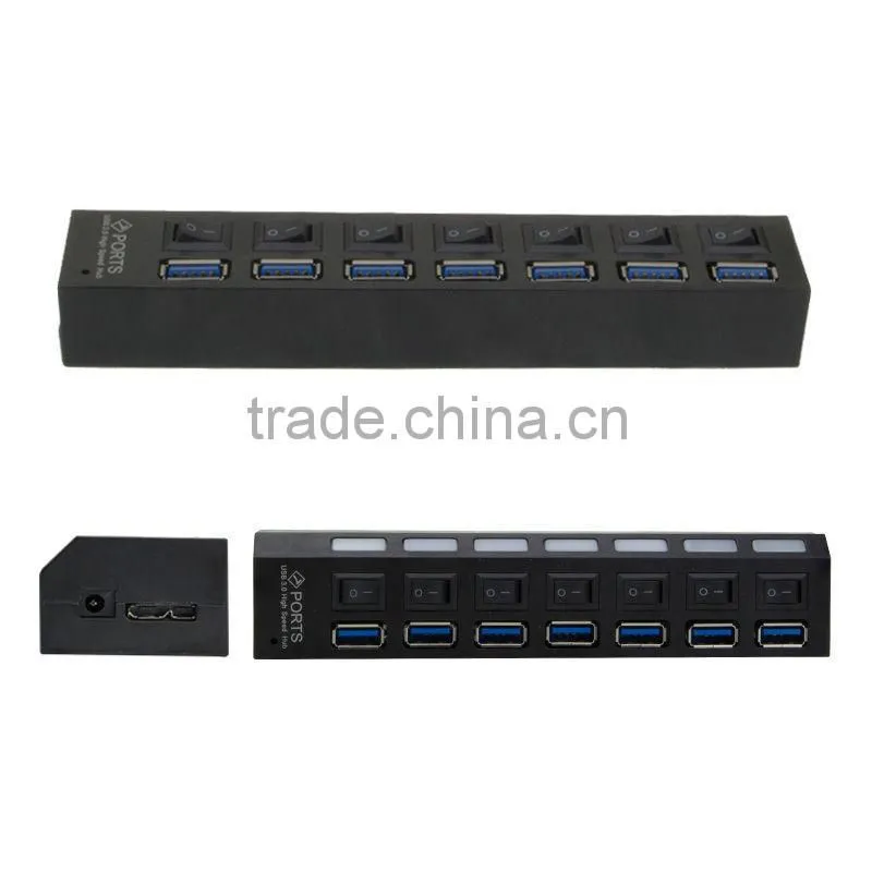 Premium Super Speed 7-Port USB 3.0 Hub with Individual On/Off Switches and LED light
