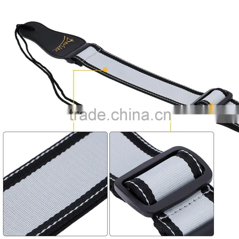 Adjustable Nylon Univeral 4.8cm Wide Bass Guitar Shoulder Strap Belt with Leather Ends