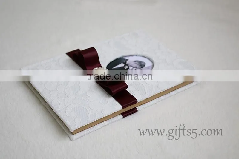 Handmade wedding guestbook with lace hardcover