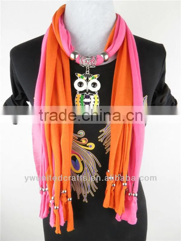 Fashionable Beaded Tassels Owl Pendant Scarf Charm Beautiful Scarf