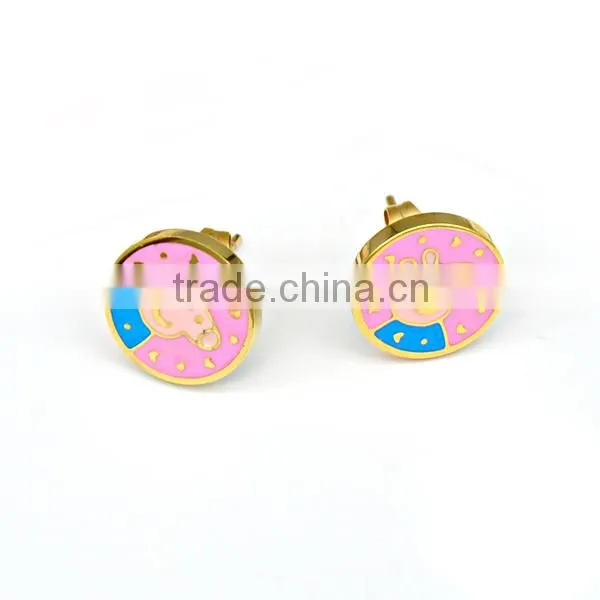 Stainless steel enamel earring , children jewelry gold stud earring