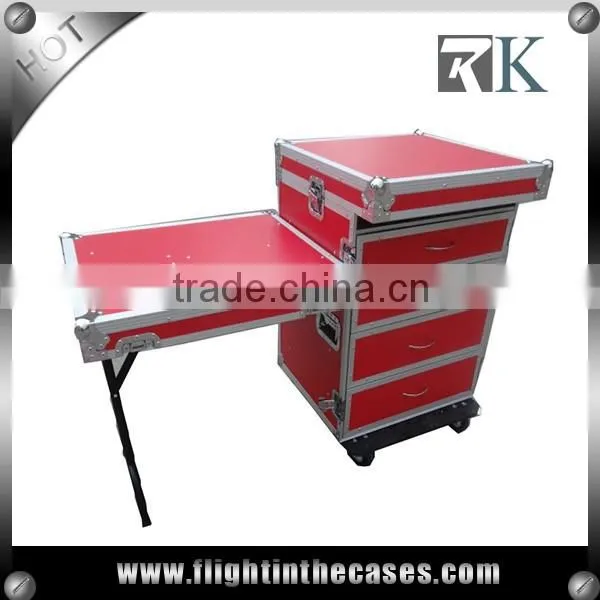 Drawer Flight Case with DJ Work Table and Wheels, 4 Drawers--2 x 4U, 2 x 3U High