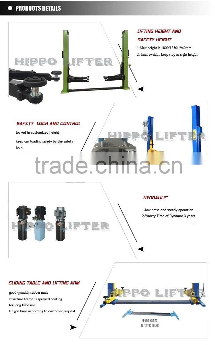 electric unlock two column vehicle lift equipment