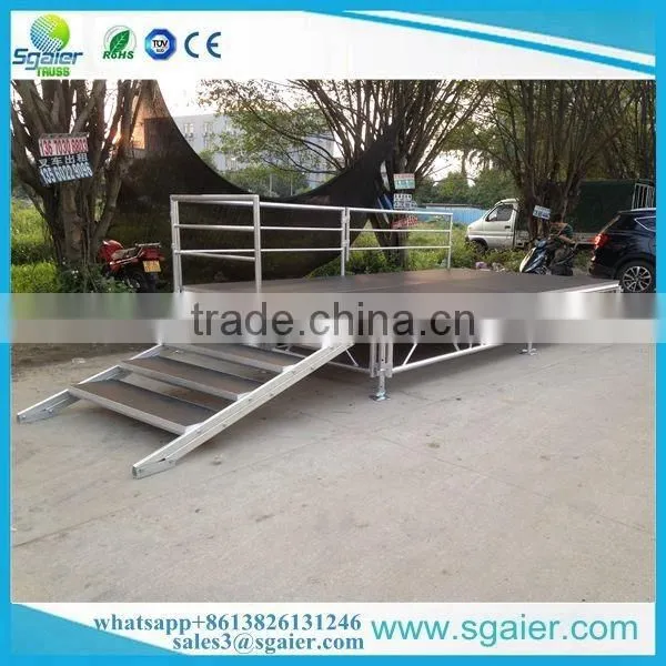 Low cost black platform 4ft by 8ft aluminum portable stage with guardrail