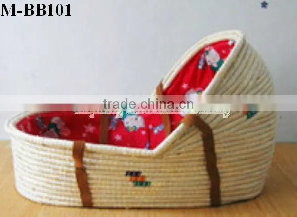 wicker baby basket with soft lining and hood