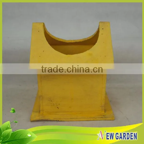 Yellow Wooden Decorative Wheelbarrow Planter For Gardens,House Shape Flower Pot