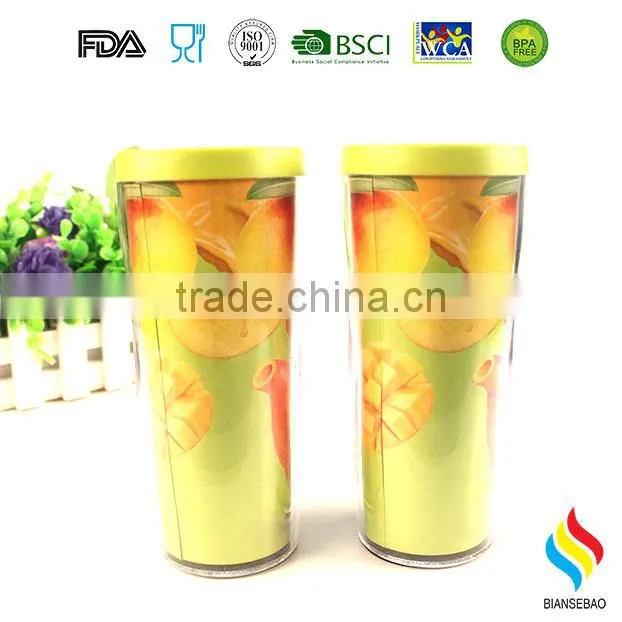 Clear Insulated plastic Tumbler With paper Inserts