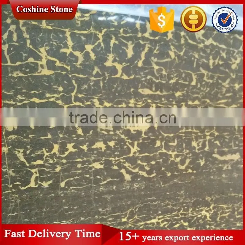 China popular polished gold veins black marble slab