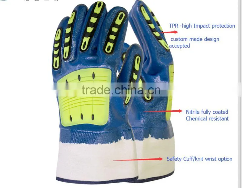 SunnyHope 2016 hot sale Chemical resistant TPR Nitrile Impact Gloves