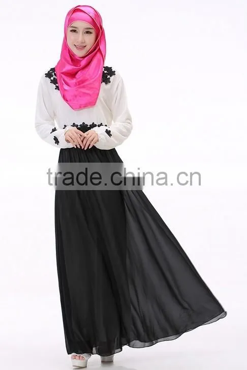beautiful fashion lace long sleeve chiffon ladies muslim dress