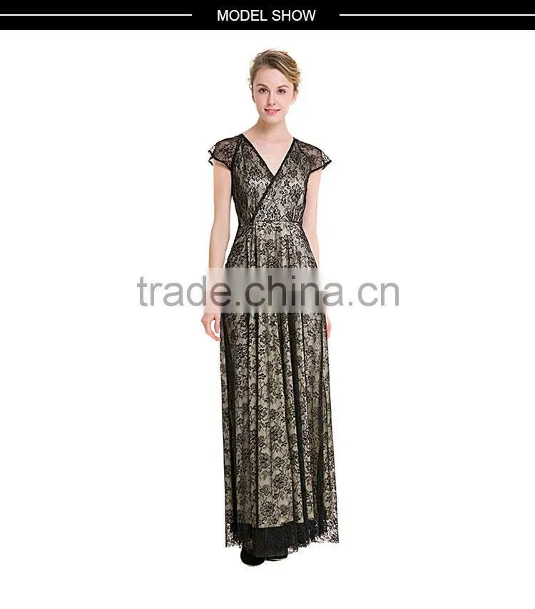 Maxnegio sexy black long lace wrap maxi evening dress for women