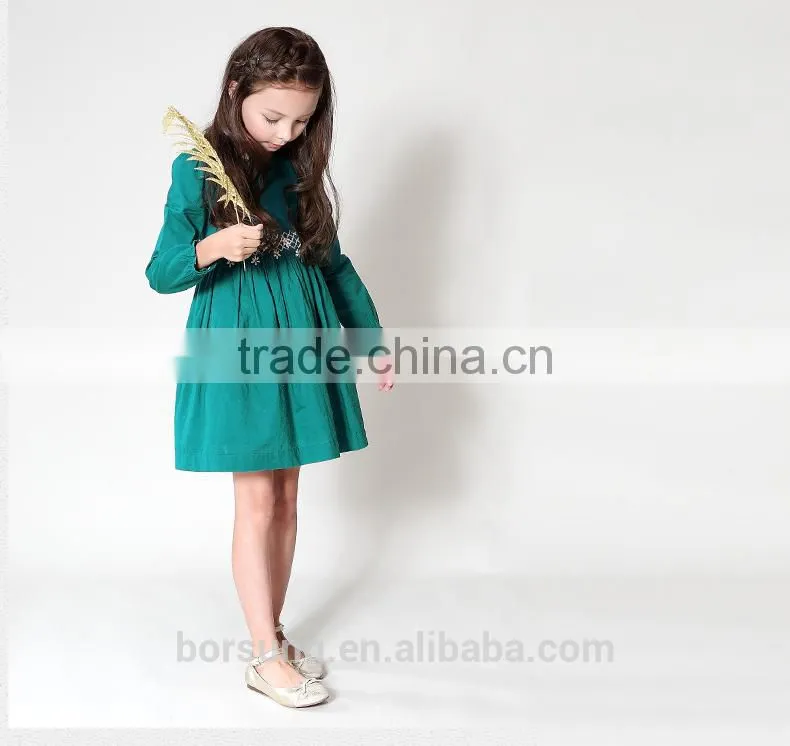Children Cotton Frocks Designs Long Sleeve Flower Kids Girls Embroidered Puffy Smocked Party Dress
