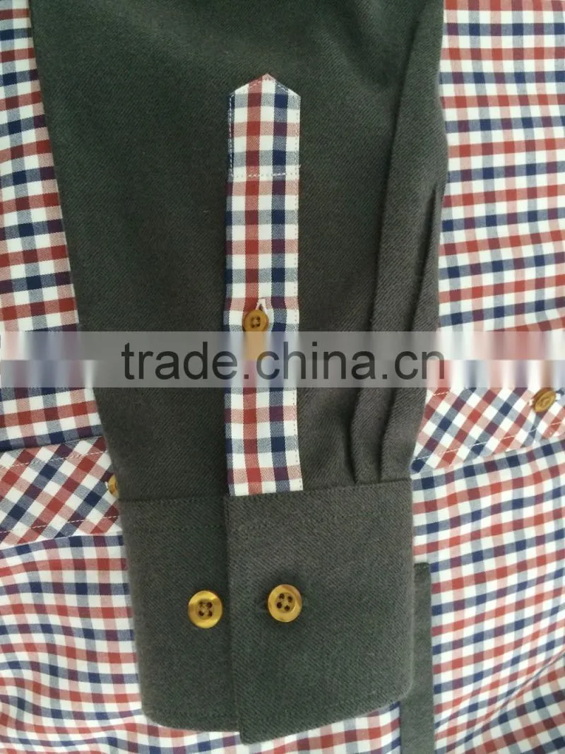 latest design Twill checked with folder pocket contrast casual men's shirt