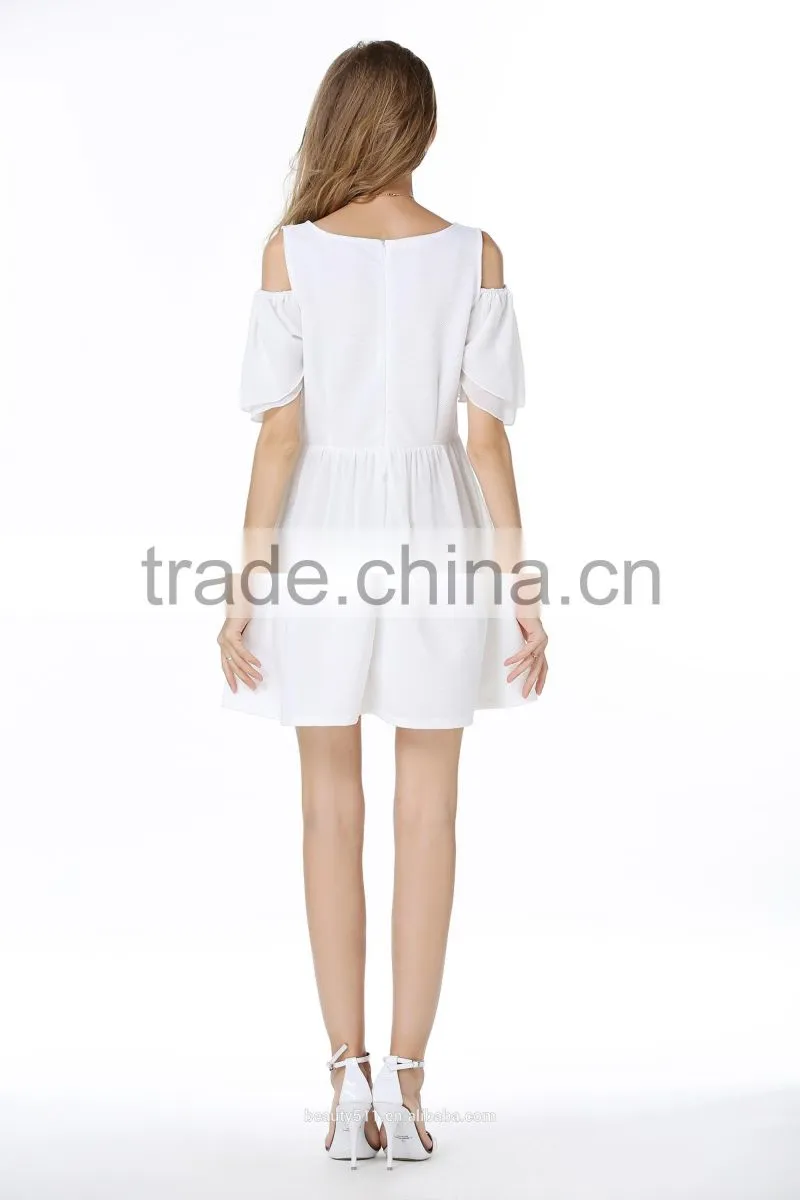 New Design Black Short Sleeve Hollow Out Pleated Tunic Ladies Dress SD77