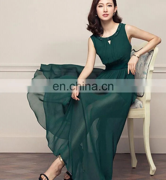 green pleats ruffle bottom sleeveless chiffon long skirt
