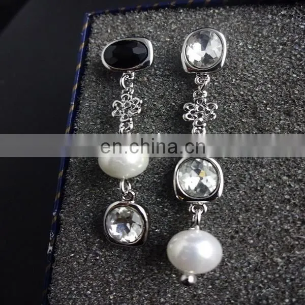 Asymmetry glass crystal pearl chandelier earrings bridesmaid earrings