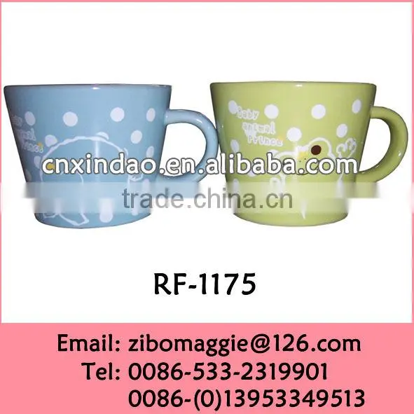 Professional Cartoon Designed V Shape Colored Ceramic Promotion Milk Mug Customized