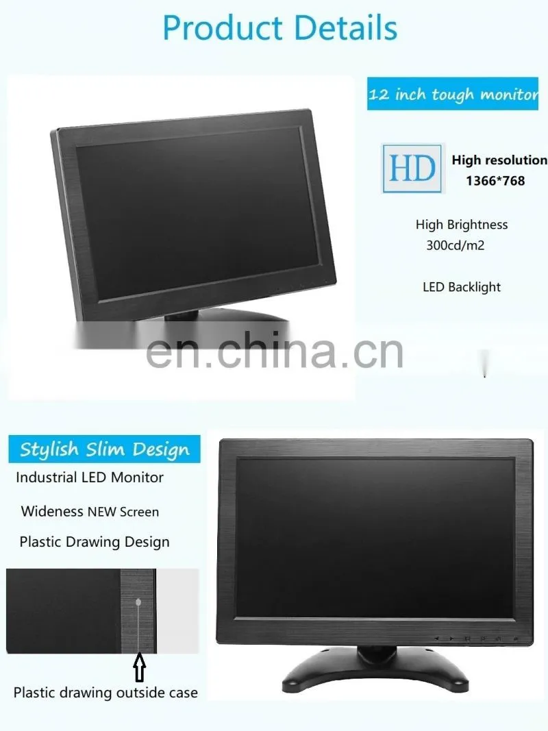 Factory Price HD Input 12 inch Industrial screen POS LCD Monitor outdoor screen display