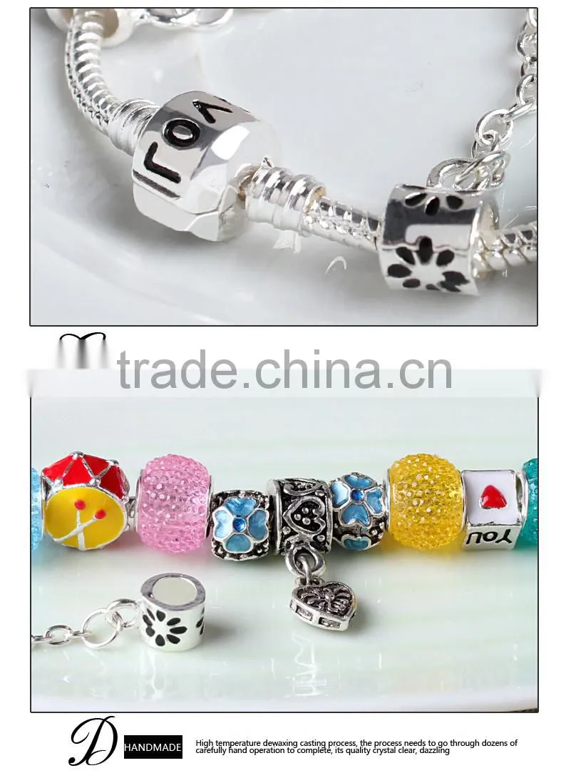 TG19 Bead bracelet wholesale bracelet china love charm 2015 popular silver handmade glass bead bracelet