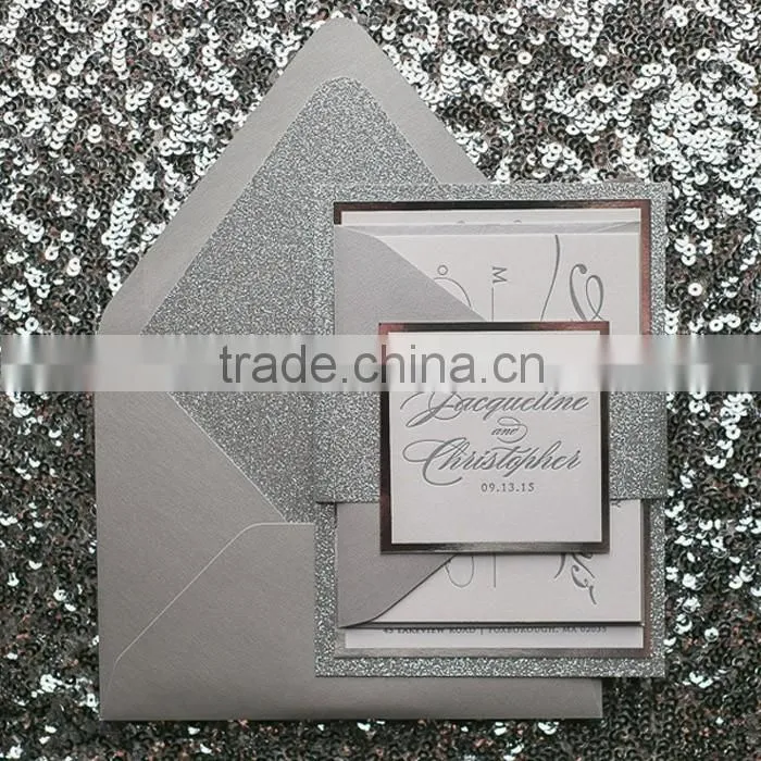 Wholesale Silver Envelope Wedding Invitation Card Glitter