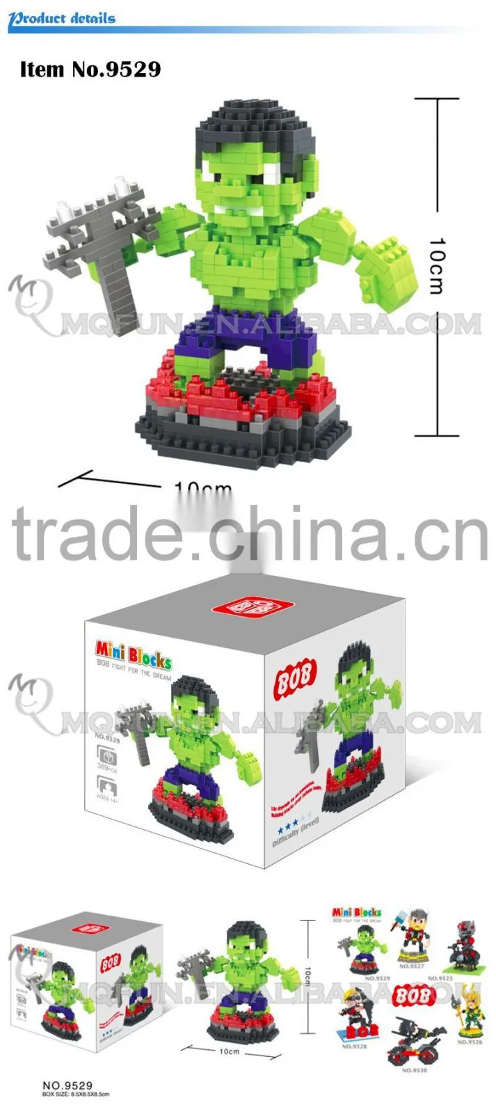 Mini Qute BOB 10 styles kawaii 3D avenger super hero plastic kids figures diamond building blocks brick model educational toy