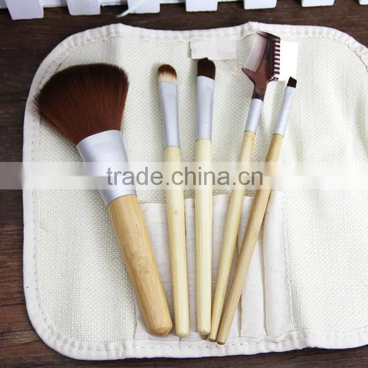 bamboo makeup brushes 5pcs with synthetic hair makeup brush set