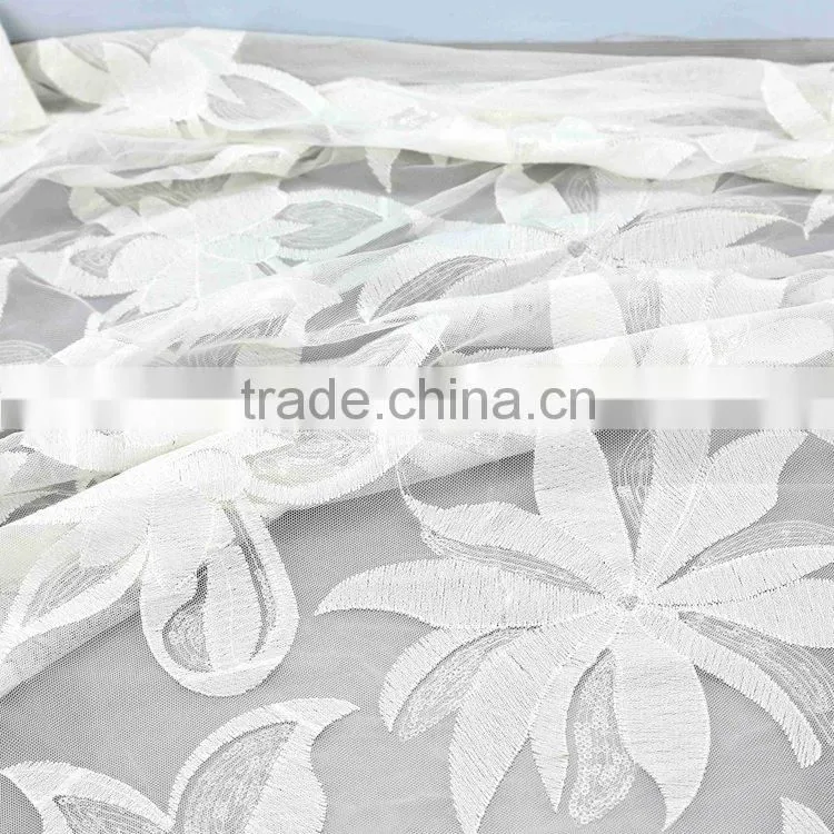 Hot Sale 2016 New purple and white qmilch polyester lace net embroidery sequin fabric design