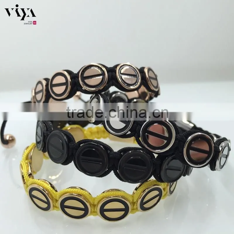 Rose Gold Plating Satinless Steel Beads Bracelet Colorful Chinese Knot Bangle Mens Bracelet