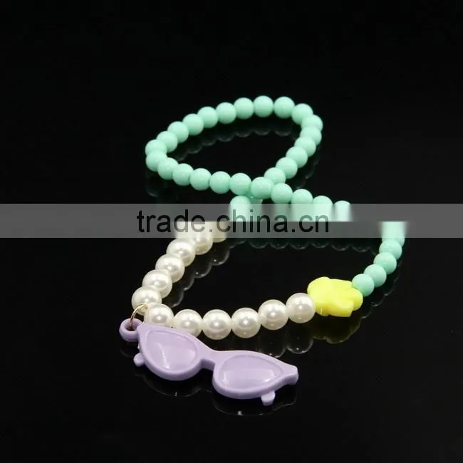 KIds Spring color acrylic beads T letter necklace