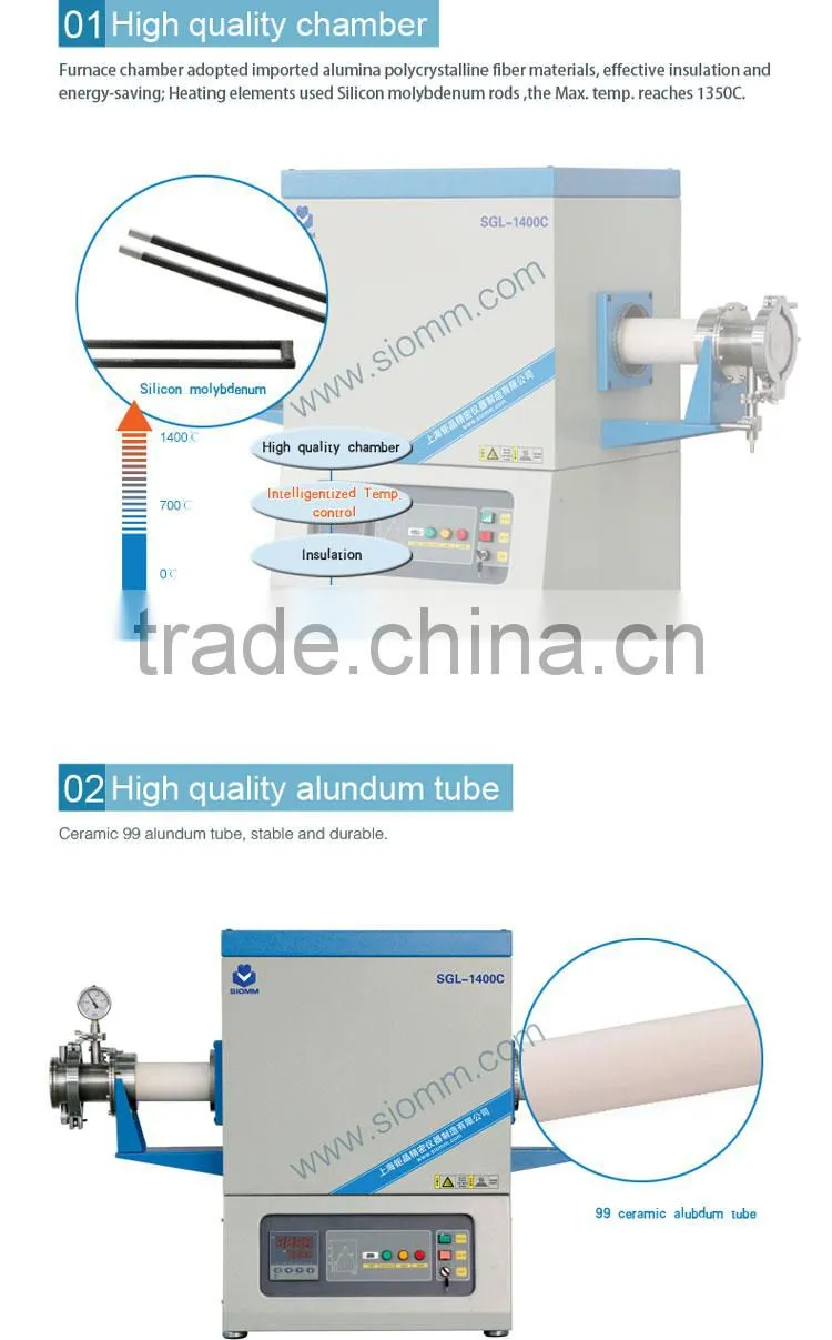 High temp.gas ceramic alundum tube furnace SGL-1400C