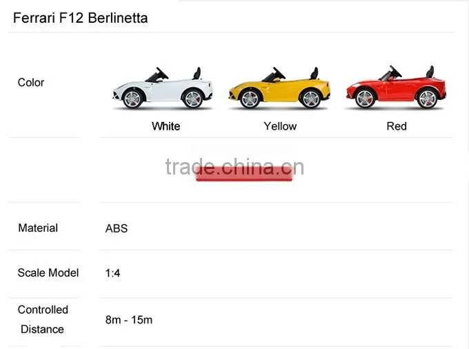 Battery opreated PP plastic type Ferrari F12 Licensed Ride on car for kids