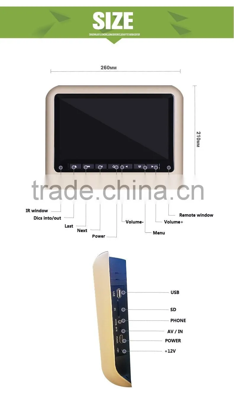 Best selling headrest 9 inch car dvd vcd cd mp3 mp4 player