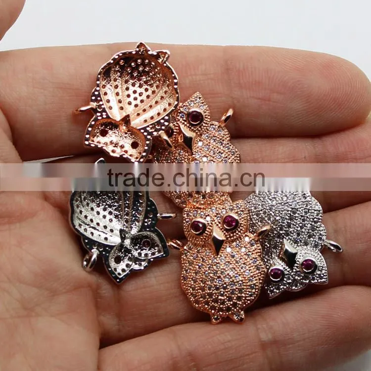 CZ6457 Wholesale mirco cz pave owl bracelet charm connectors