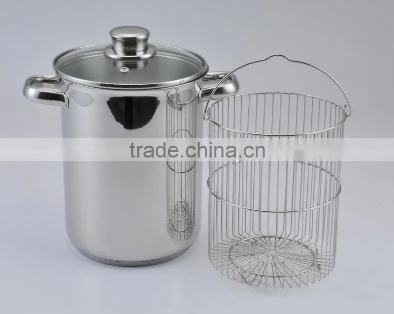 16*21CM 4L Asparagus pot capsuled aluminum induction bottom with glass cover and basket