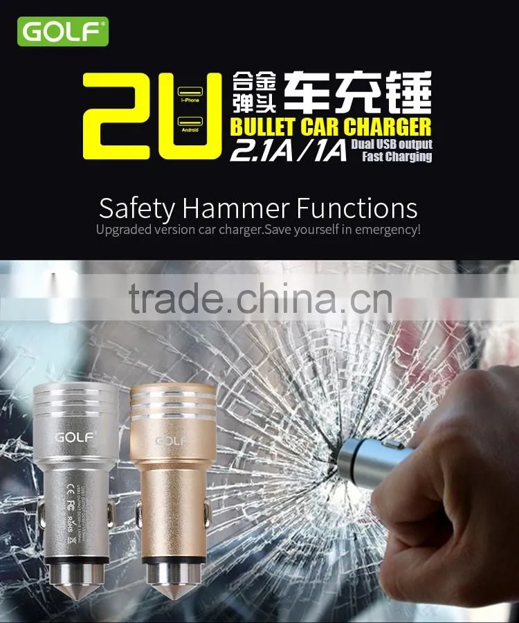 GOLF original GF-C06 Bullet series metal matt car charger 2.1A/1A Dual USB Fast charging car charger for universal device