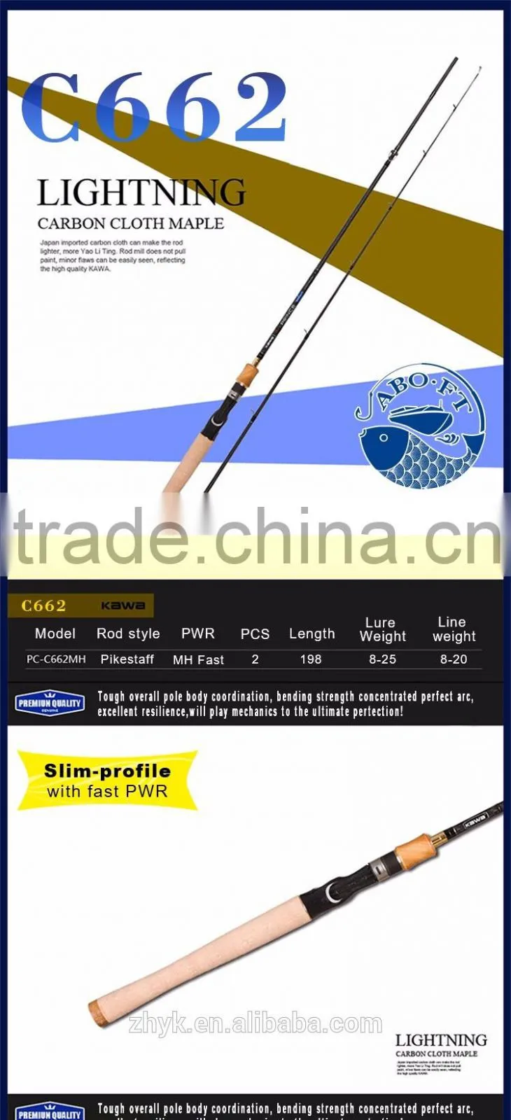 2016 newest Kawa Princess C662 carbon fiber fishing rods