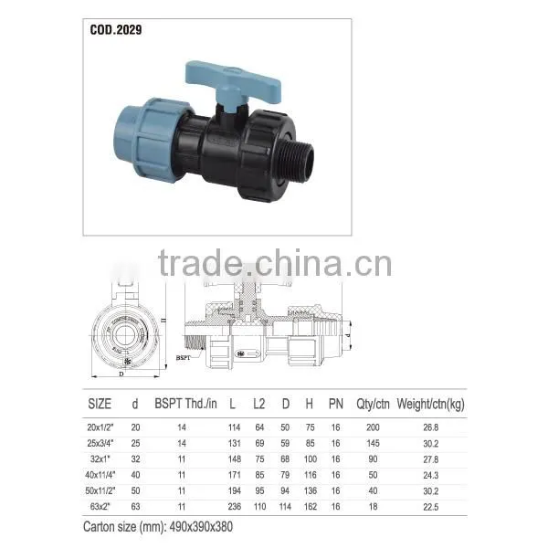 2014 Single union ball valve PN16(male thread and ST) PP FITTING