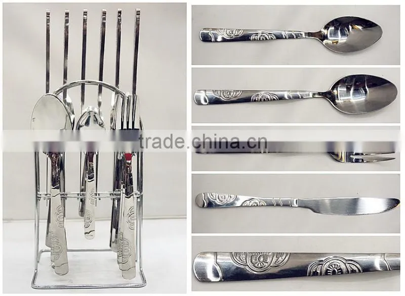 Low price stainless steel gold plated dinner spoon and fork set