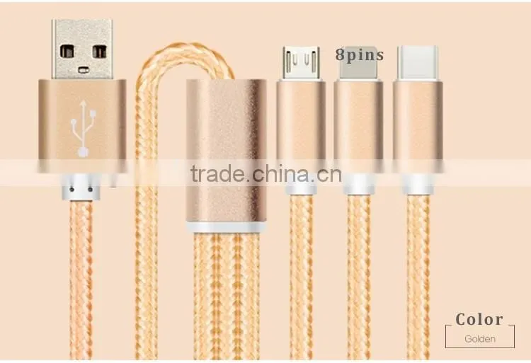 multi-function usb multi charger charging plug USB data line cable 8pins micro type c 3 in 1 for iPhone and Android