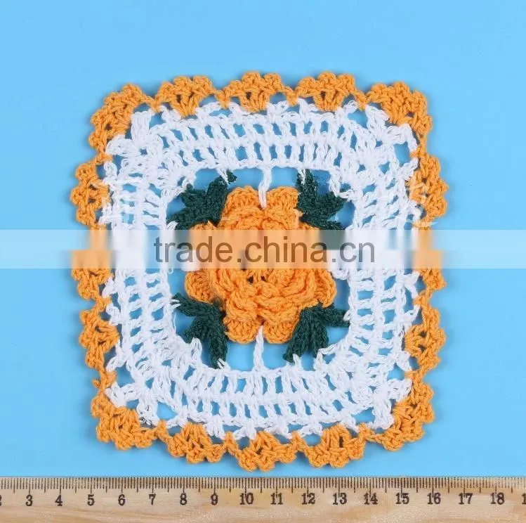 Clorful square crochet doilies for table dress,vintage flower cotton coasters