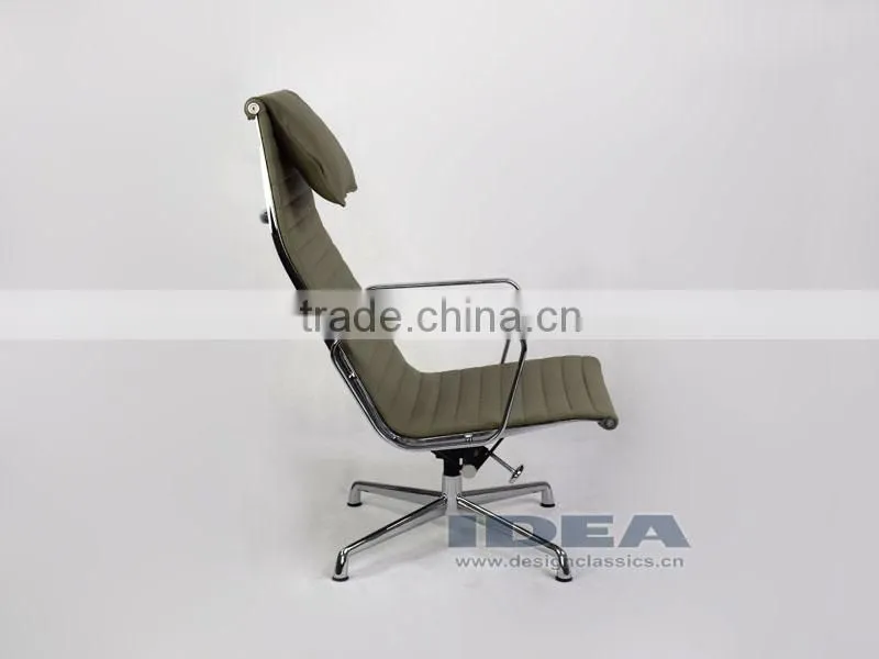 Replica Charles Aluminum Executive Easy Chair - Light Grey Genuine Leather