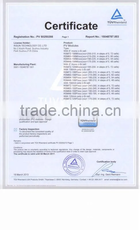 a.Risun High Efficiency 310W Mono Solar panel module
