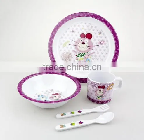 wholesale 5 pcs unbreakable melamine western kids dinnerware set