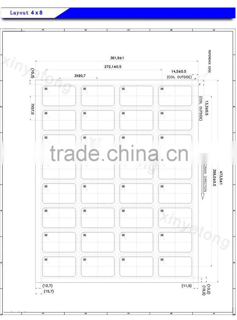 13.56MHz HF Sheet Inlay Layout 3x8 ( FM1108 Chip)